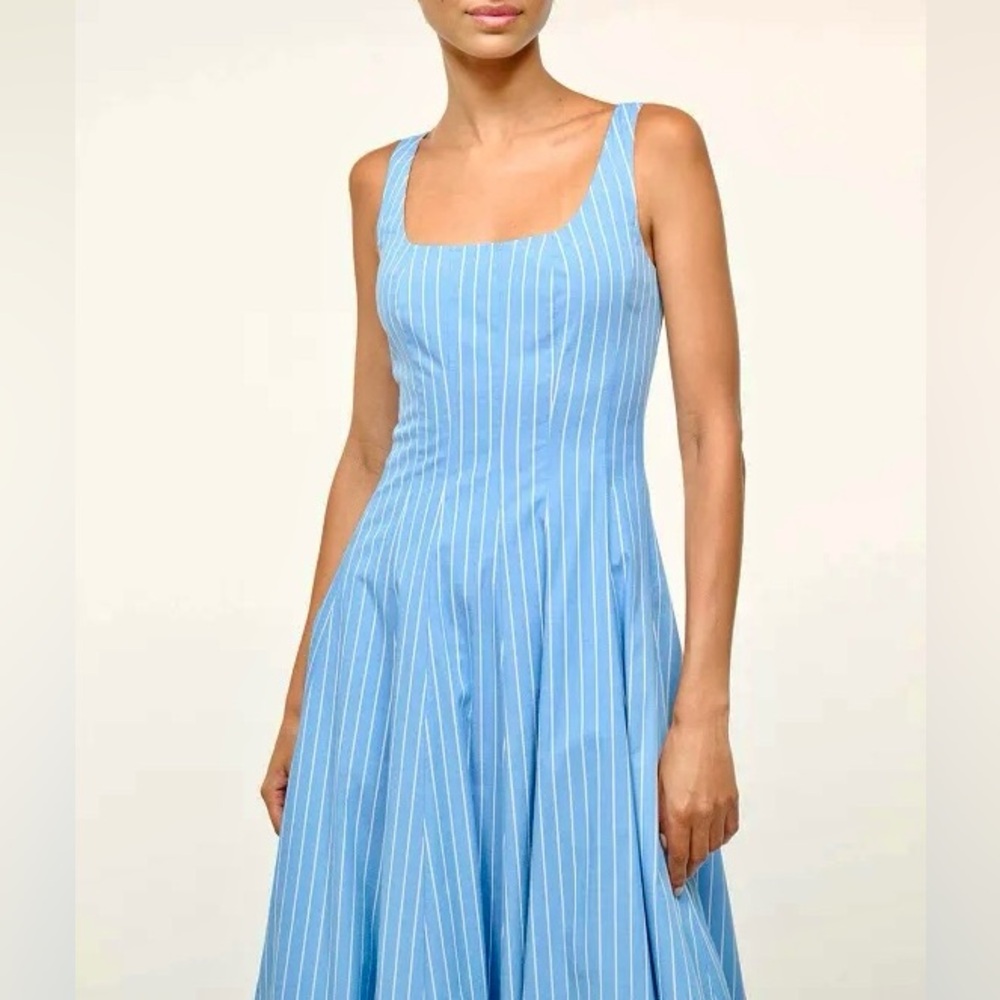 🌺🎉HP🎉🌺 NWOT Staud Wells Midi Dress Azure Pinstripe 🌟Rare Find🌟 - Picture 5 of 16